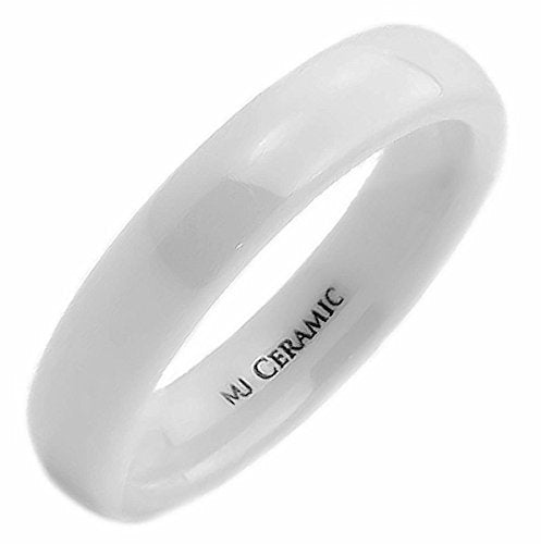 Classic White Ceramic Wedding Band High Polish Comfort Fit Ring 3,4,6,9 & 10mm