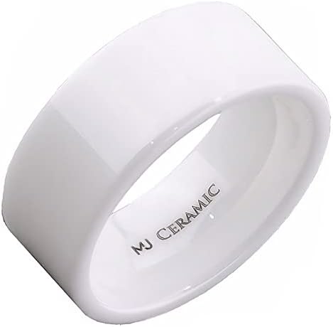 White Ceramic 4, 6, 8 or 10mm Wedding Band Flat Pipe Cut Polished Ring