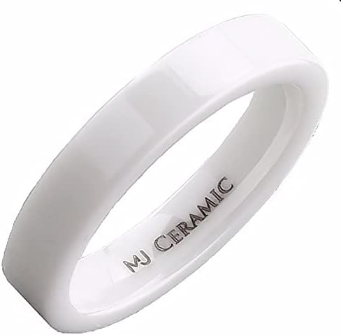 White Ceramic 4, 6, 8 or 10mm Wedding Band Flat Pipe Cut Polished Ring