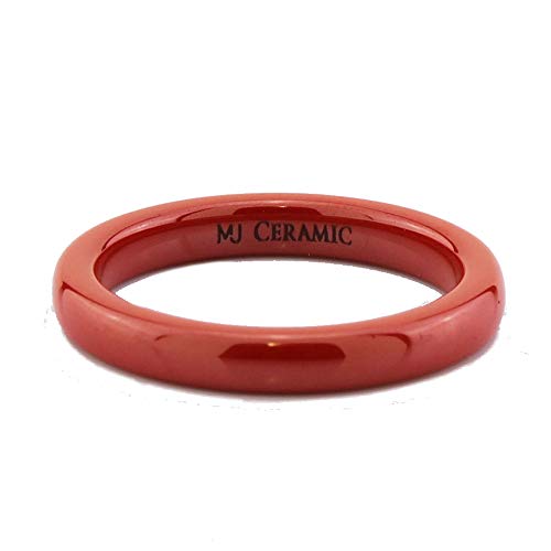 Classic Red Ceramic Wedding Band High Polish Comfort Fit Ring 3,4 and 6mm