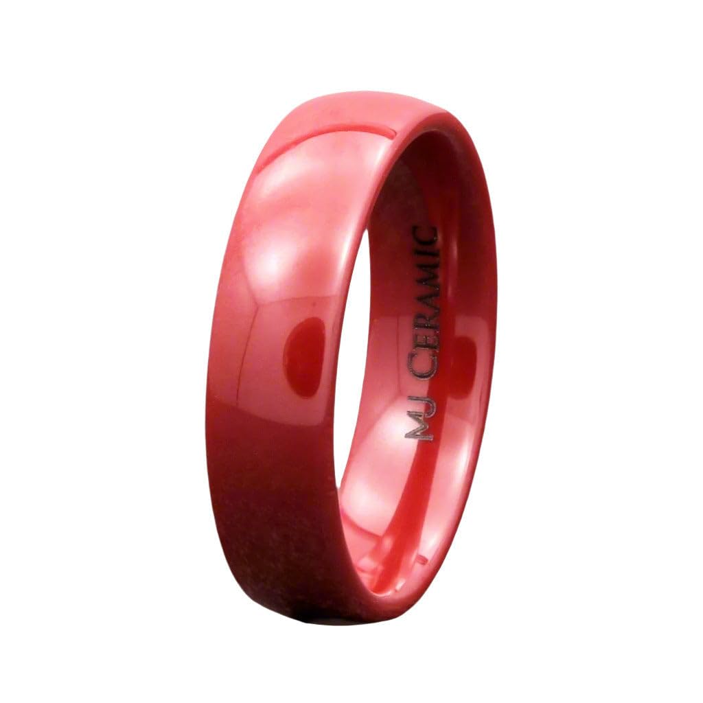 Classic Red Ceramic Wedding Band High Polish Comfort Fit Ring 3,4 and 6mm