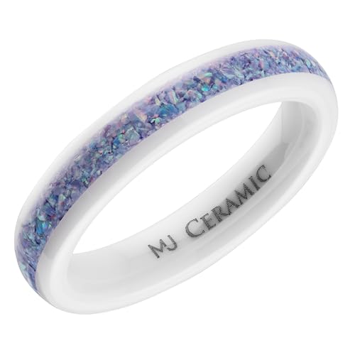 Ceramic Wedding Band Pink Mimosa, Multi Lavender or Rainbow Opal COMFORT FIT 4mm Ring
