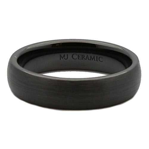 Brushed Black Ceramic Wedding Ring Classic Domed Comfort Fit Band 6mm