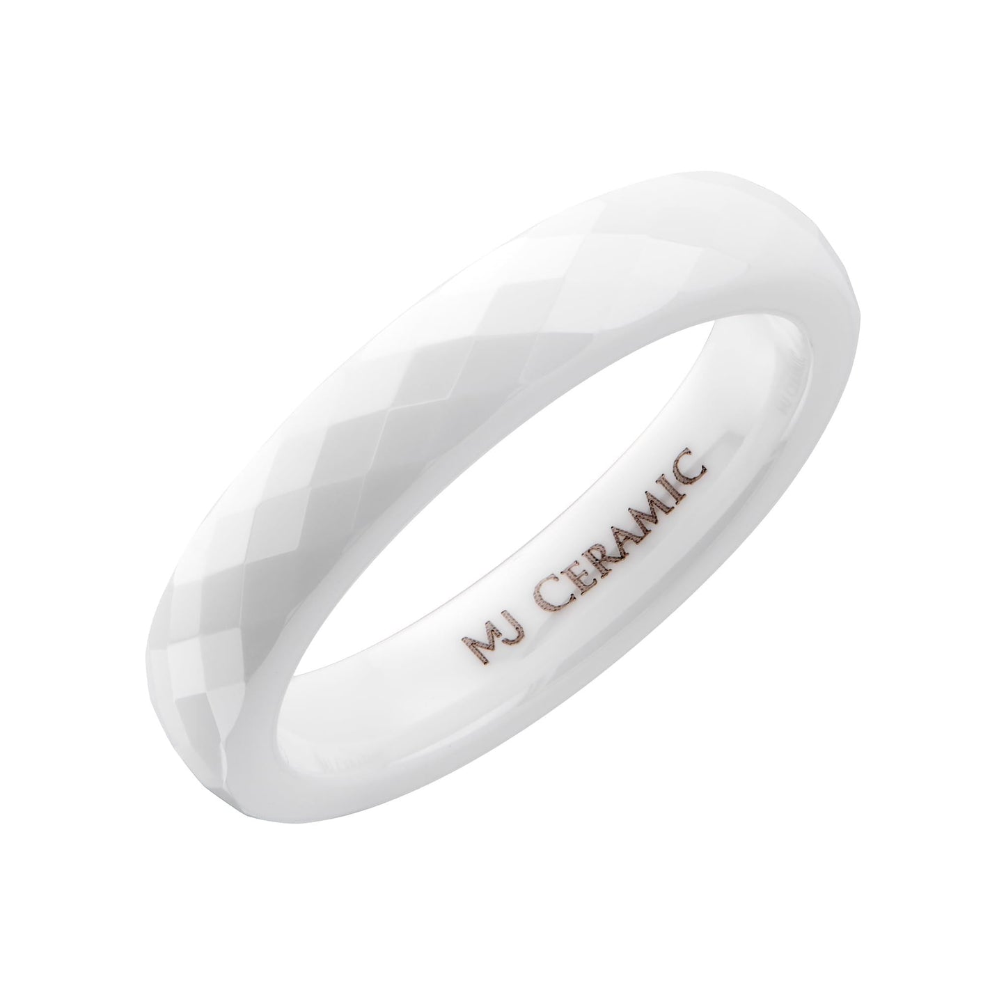 Faceted Ceramic Ring White or Black Wedding Band Comfort Fit