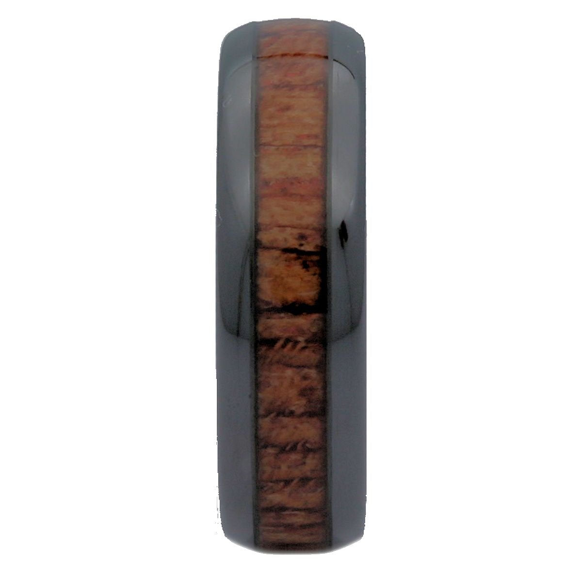 Black Ceramic Wedding Band, Inlay Made from Real Koa Wood, Ring Comfort Fit