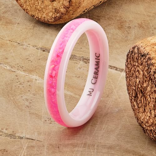 Ceramic Wedding Band Pink Mimosa, Multi Lavender or Rainbow Opal COMFORT FIT 4mm Ring