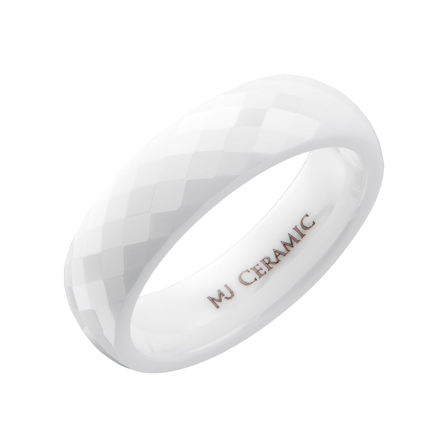 Faceted Ceramic Ring White or Black Wedding Band Comfort Fit