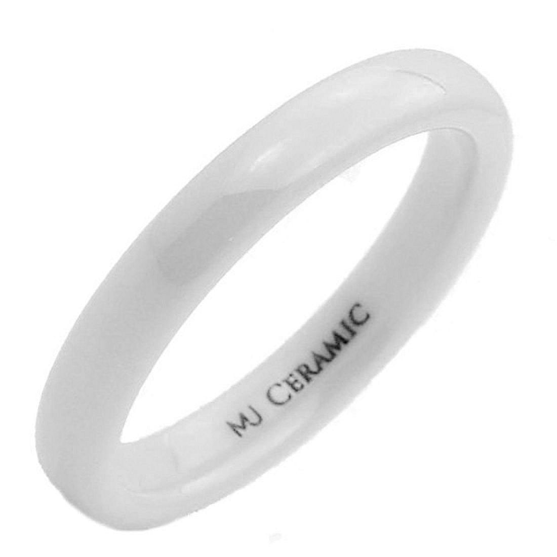 Classic White Ceramic Wedding Band High Polish Comfort Fit Ring 3,4,6,9 & 10mm