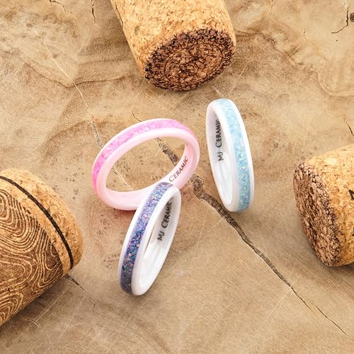 Ceramic Wedding Band Pink Mimosa, Multi Lavender or Rainbow Opal COMFORT FIT 4mm Ring