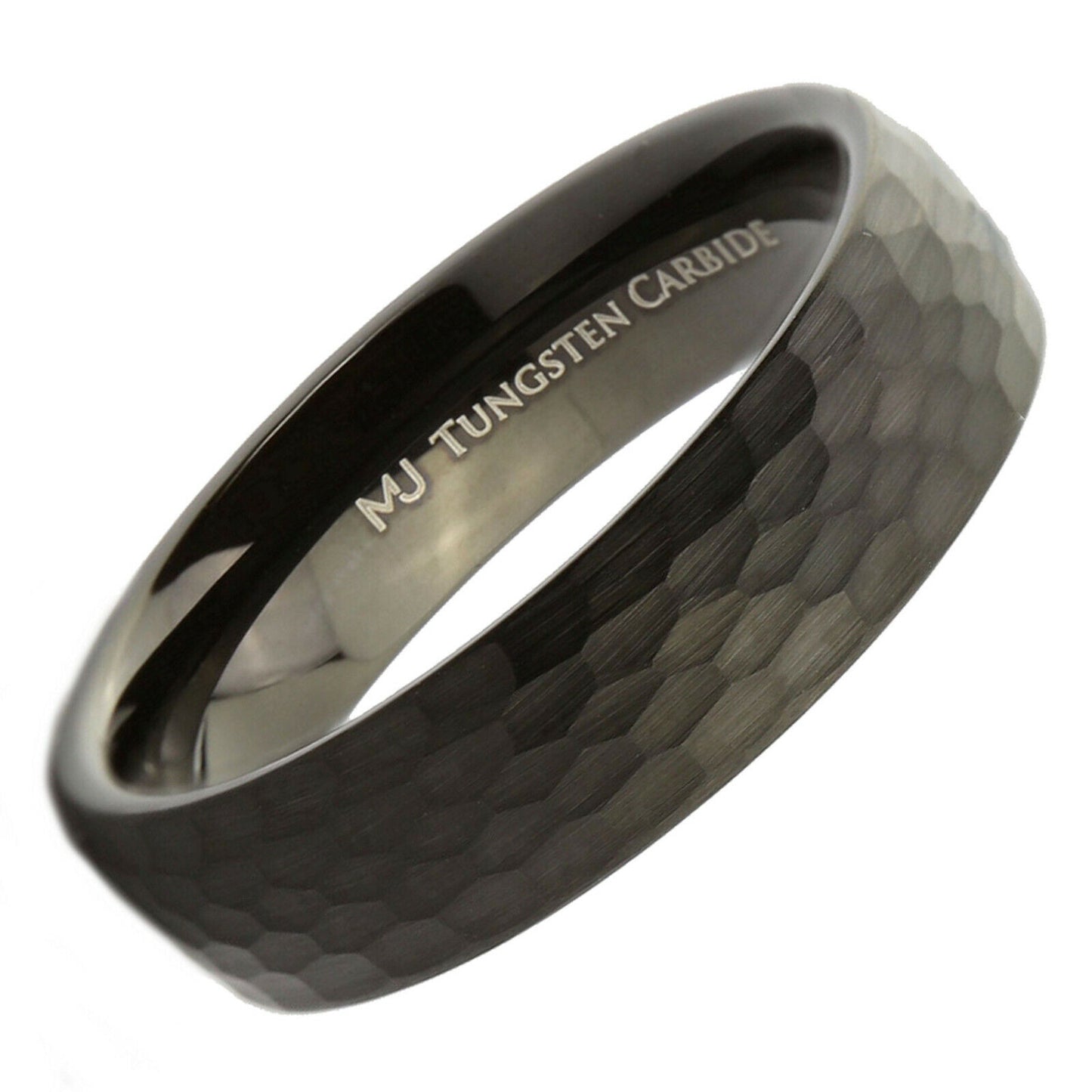 Tungsten Carbide 4, 6 or 8mm Band Brushed Hammered Pattern Black Plated Ring