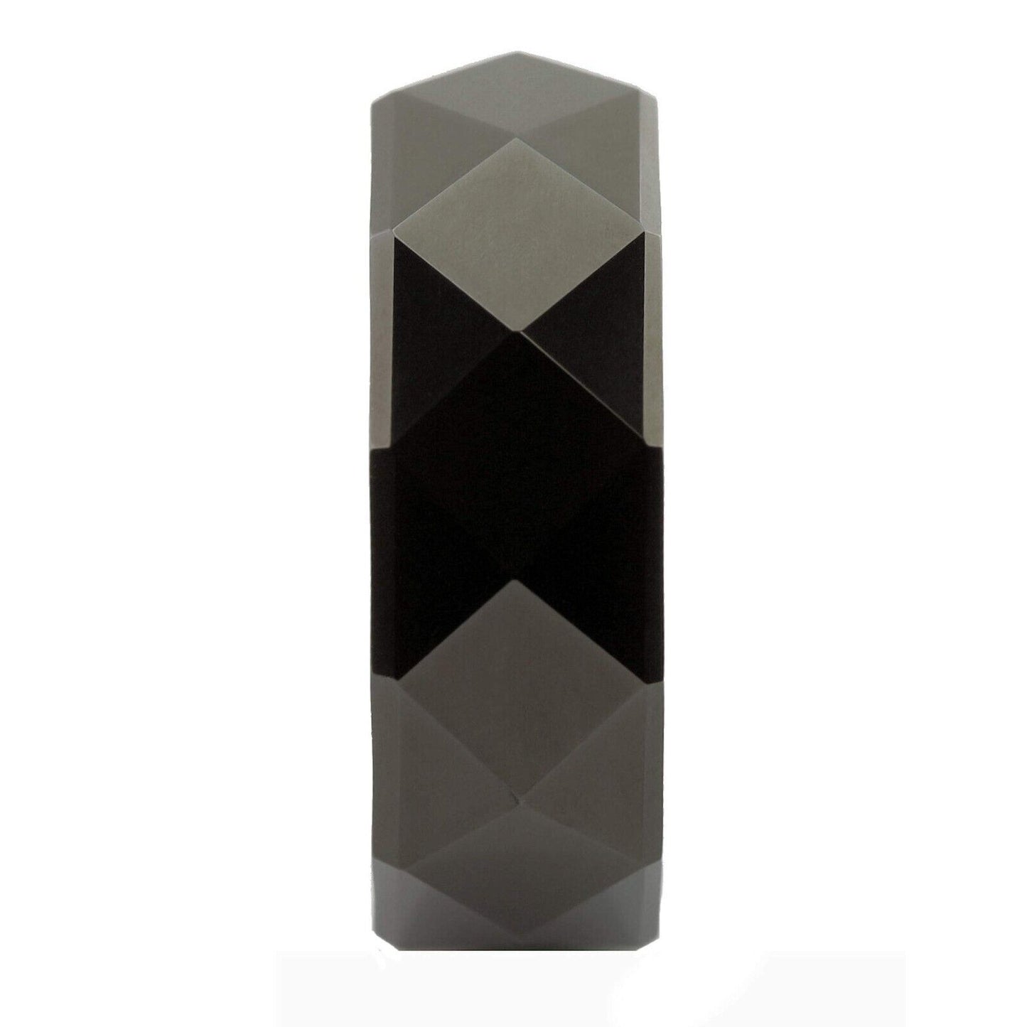 White Tungsten Carbide or Black Plated Multi Faceted Polished 6mm or 8mm Ring
