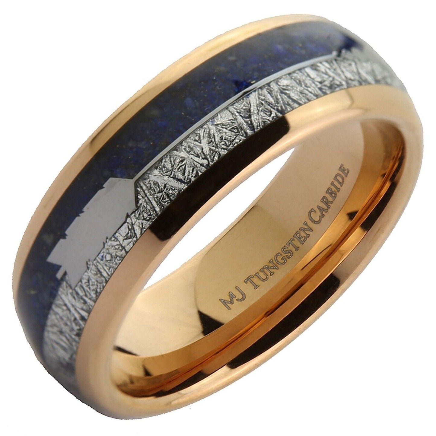 Tungsten Carbide Meteorite Inlay with a Choice of Koa Wood or Lapis Lazuli Inlay