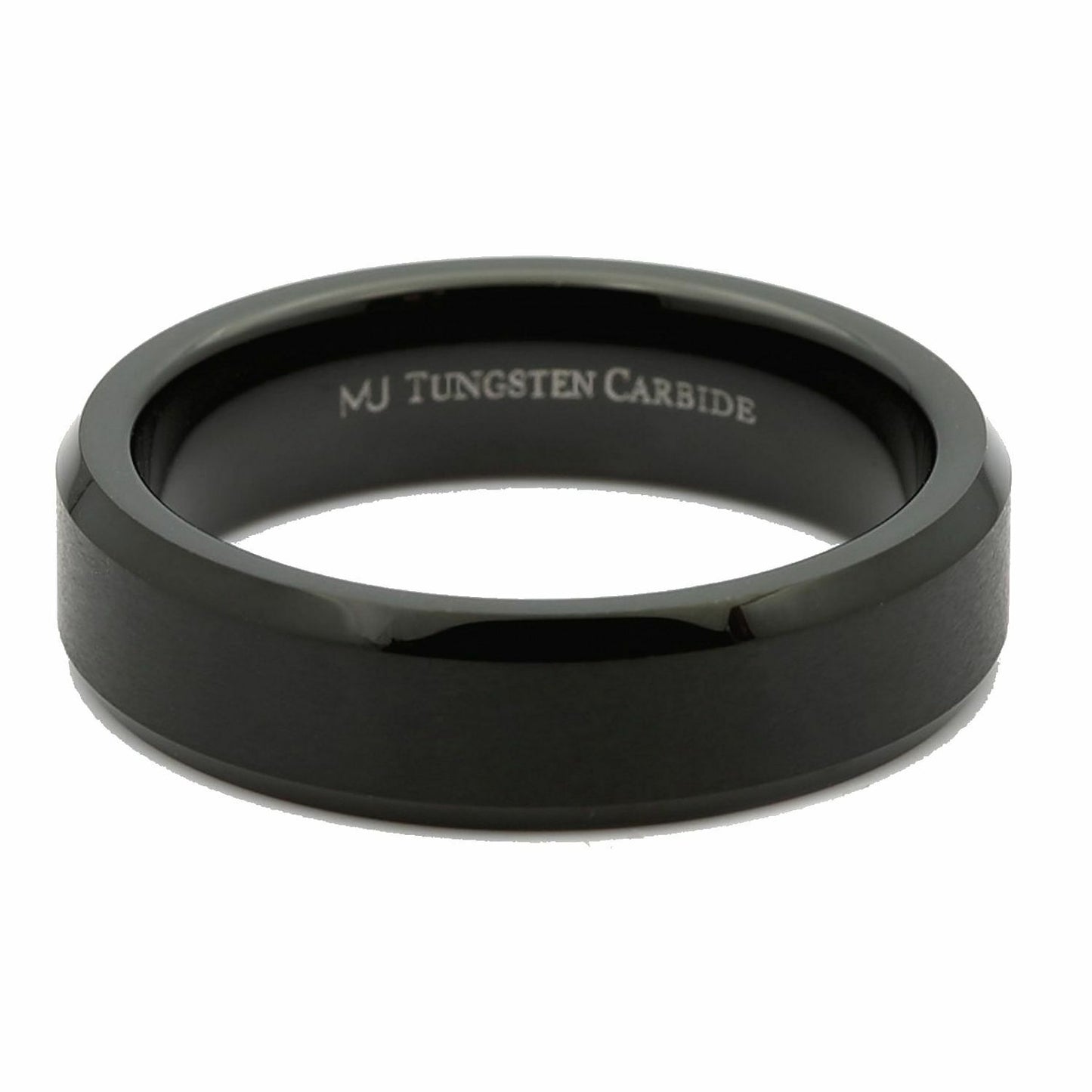 Black Plated Tungsten Carbide Beveled Edge Wedding Band Ring 6mm or 8mm