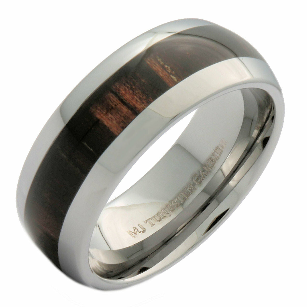 Tungsten Carbide Wedding Band 6mm or 8mm Dark Wood Inlay Ring