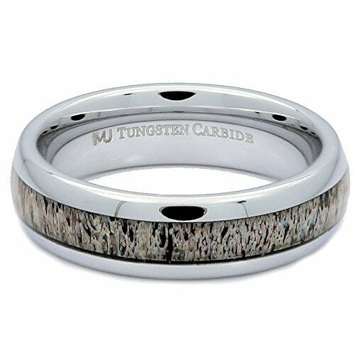 Choose From Black Plated or White Tungsten Carbide 6mm Deer Antler Inlay Ring