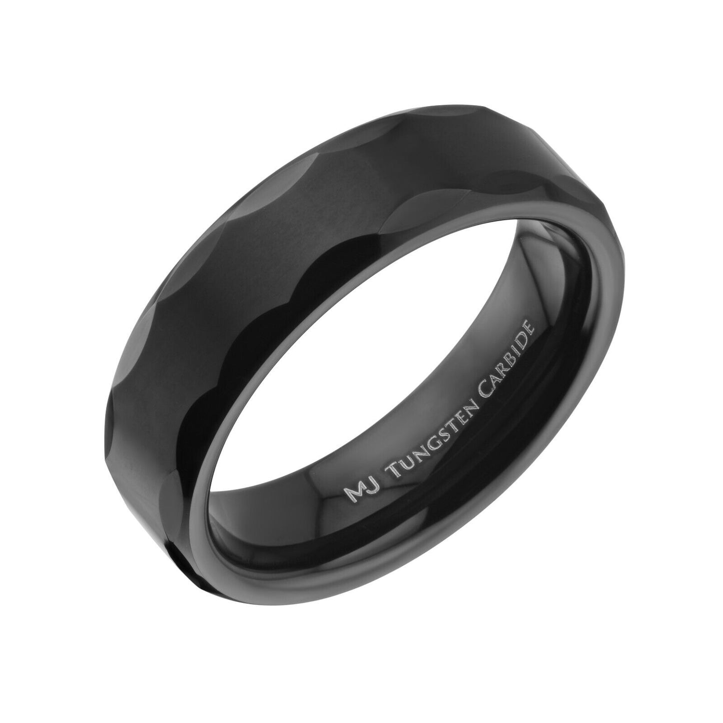 Tungsten Carbide 6mm Geometric Multi Faceted Band Black Plated Finish Ring