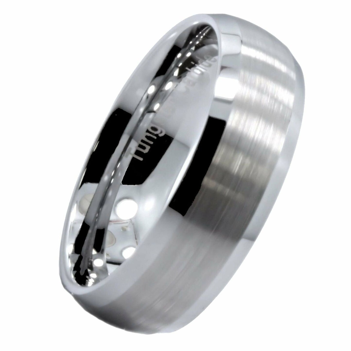 8mm Brushed Center Recessed Tungsten Carbide Wedding Ring Polished Edges Ring