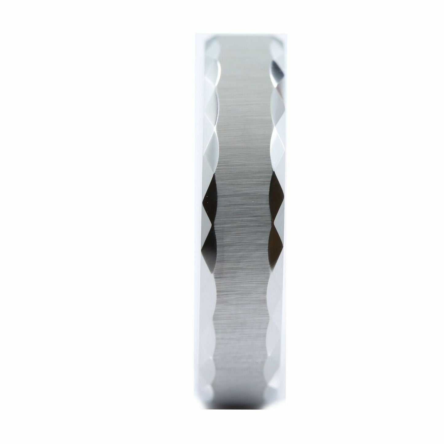 White Tungsten Carbide 5mm Grooved Edge Brushed Finish Wedding Band Ring