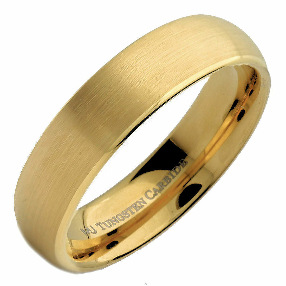 4mm or 6mm Gold Plated Brushed Tungsten Carbide Wedding Ring Half Dome Band