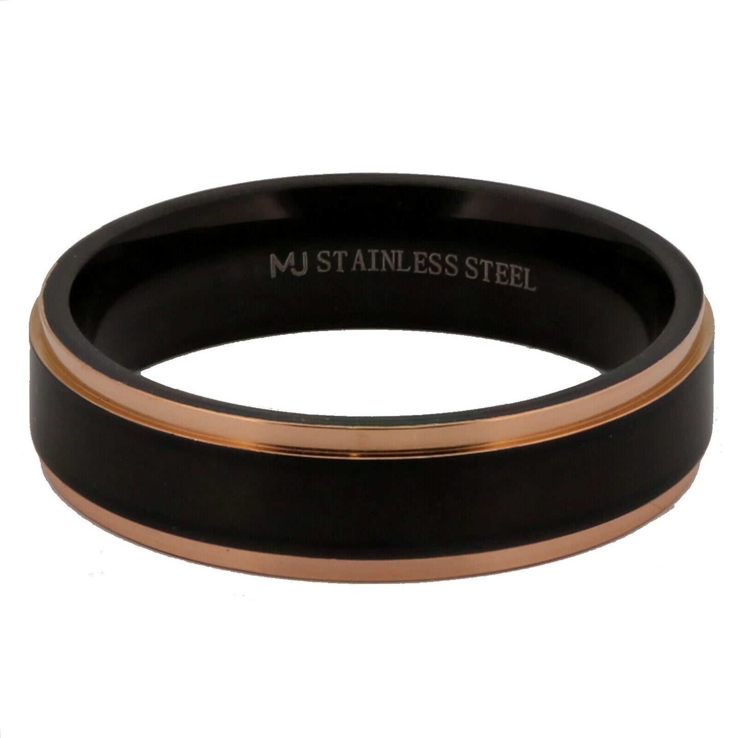 Bushed Stainless Steel 6mm or 8mm Black Plated Drop Down Edges Gold or Rose Gold