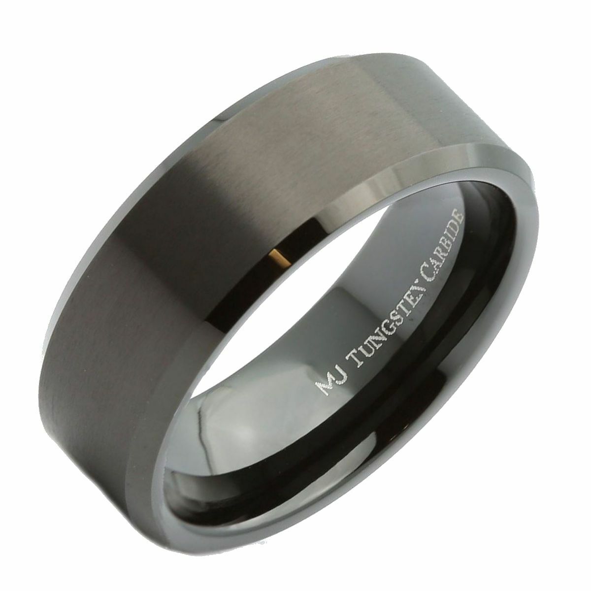 Black Plated Tungsten Carbide Beveled Edge Wedding Band Ring 6mm or 8mm