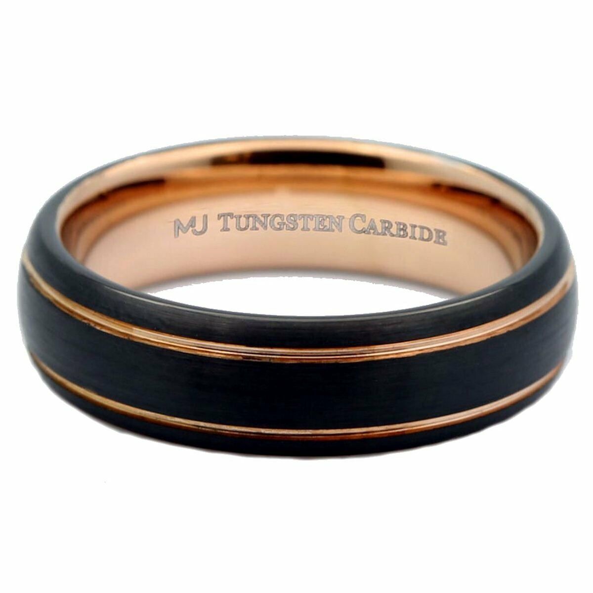Rose Gold Plated or Gold Plated Stripes Tungsten Carbide Black Plated Ring