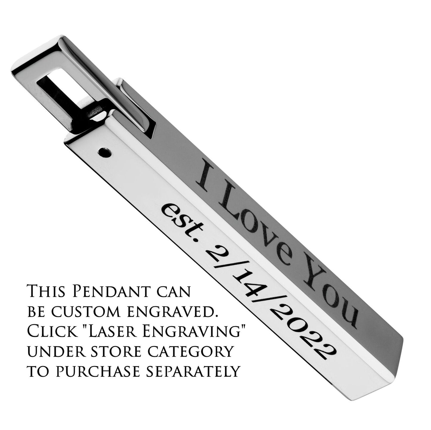 Tungsten Carbide Bar Pendant Stainless Steel Cuban Chain 16" to 26" Length