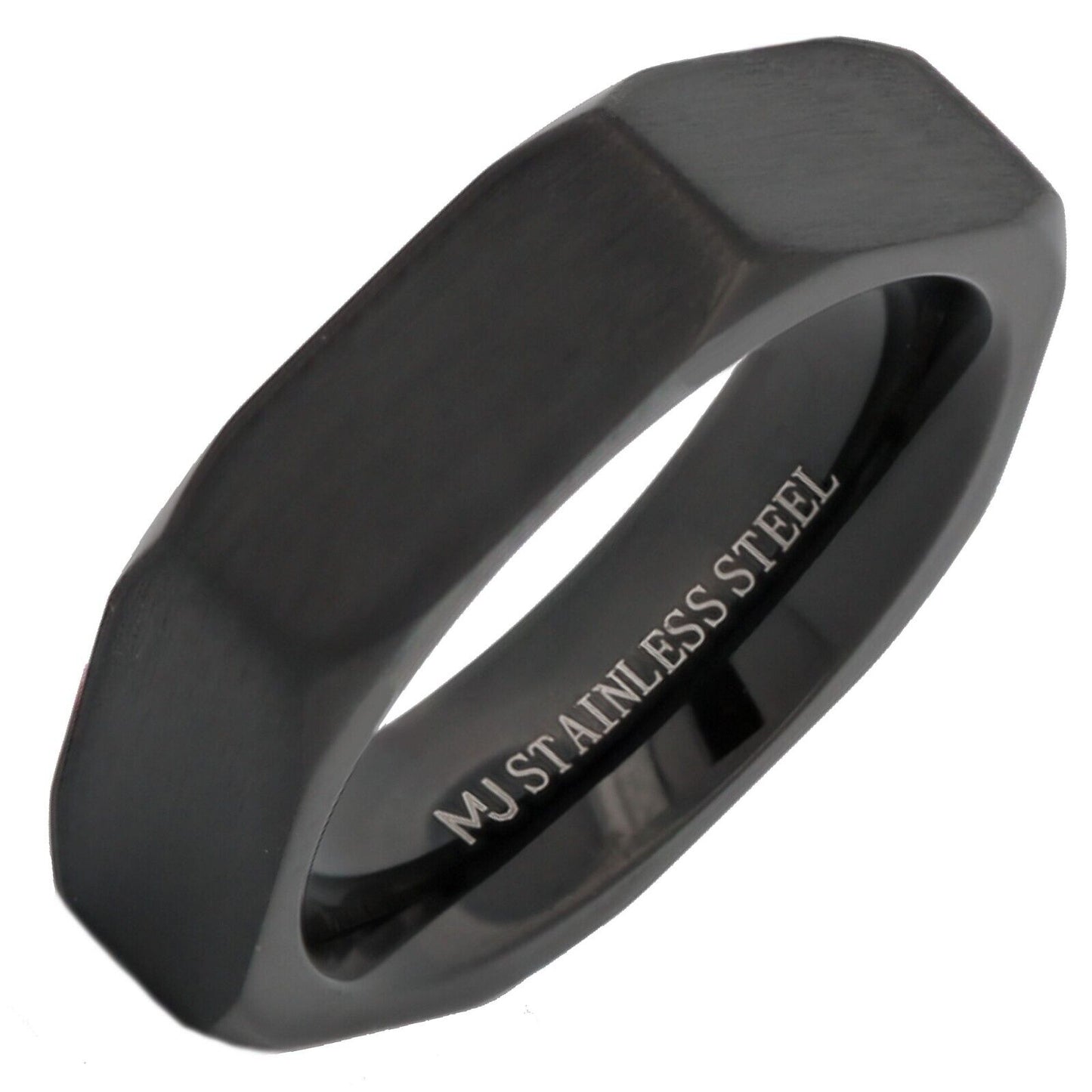 Stainless Steel Black Plated or Polished Finish Nut Style Ring 4mm 6mm or 8mm