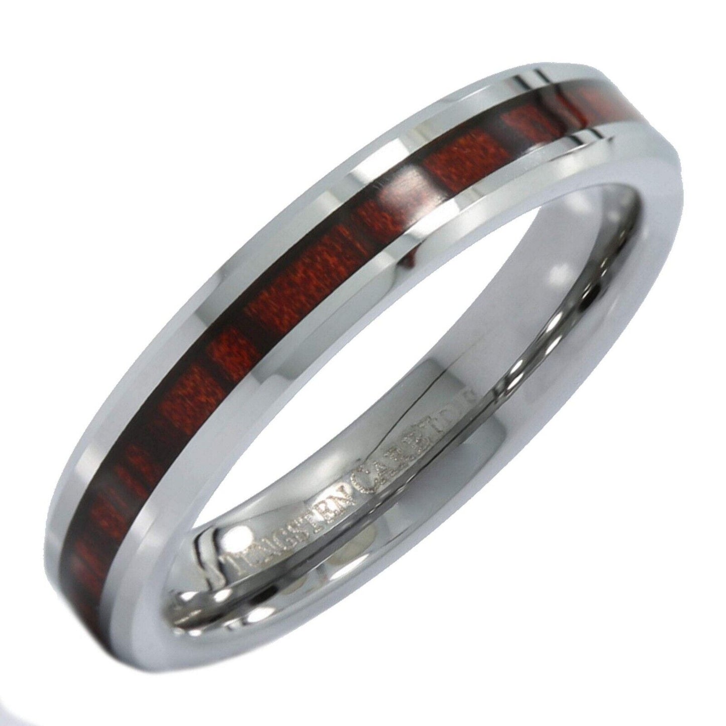 4mm Tungsten Carbide Koa Wood Inlay Black Plated or Polished Wedding Ring