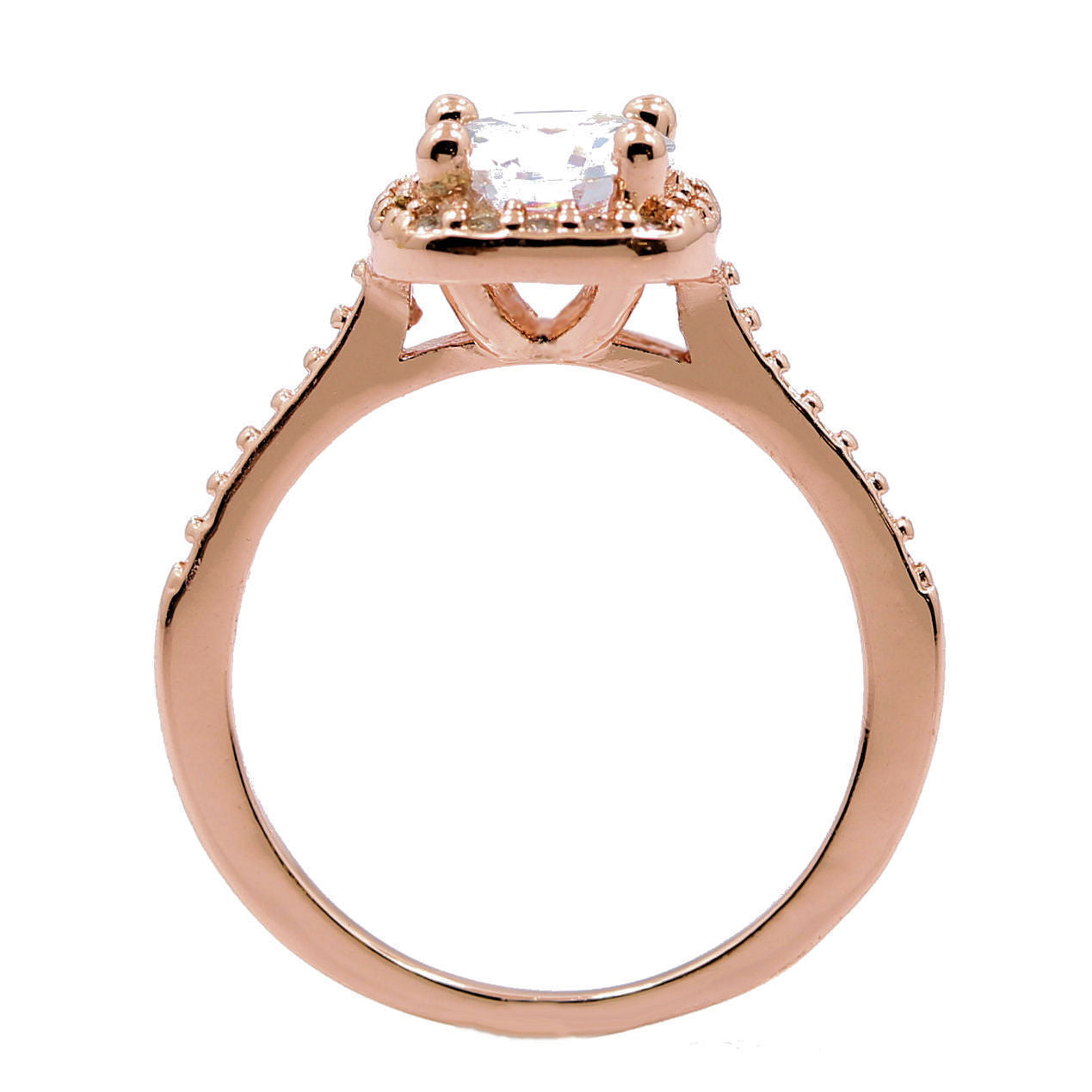 Rose Gold Plated Wedding Band Square Cubic Zirconia Ring