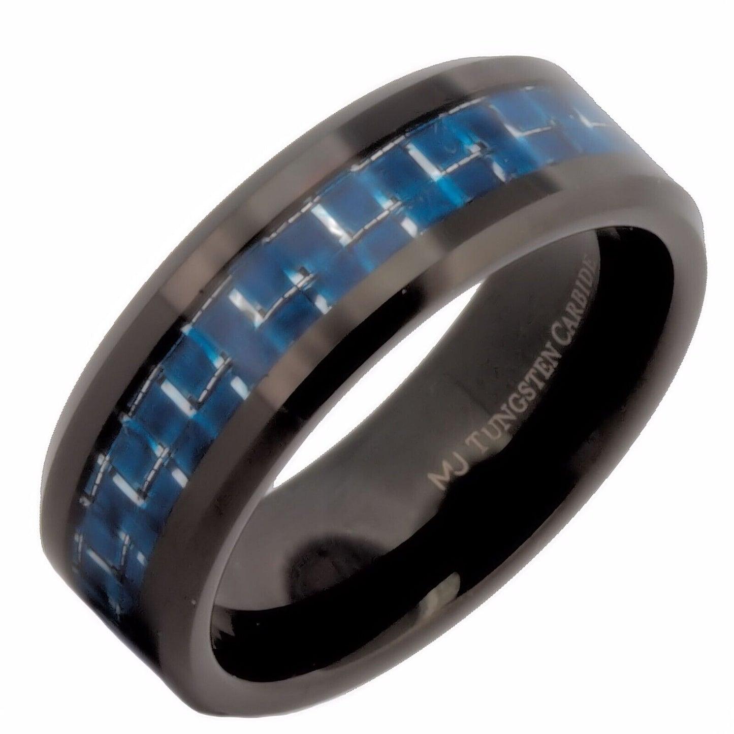 Tungsten Carbide Ring Black Carbon fiber Inlay Wedding Band 6mm 8mm black blue