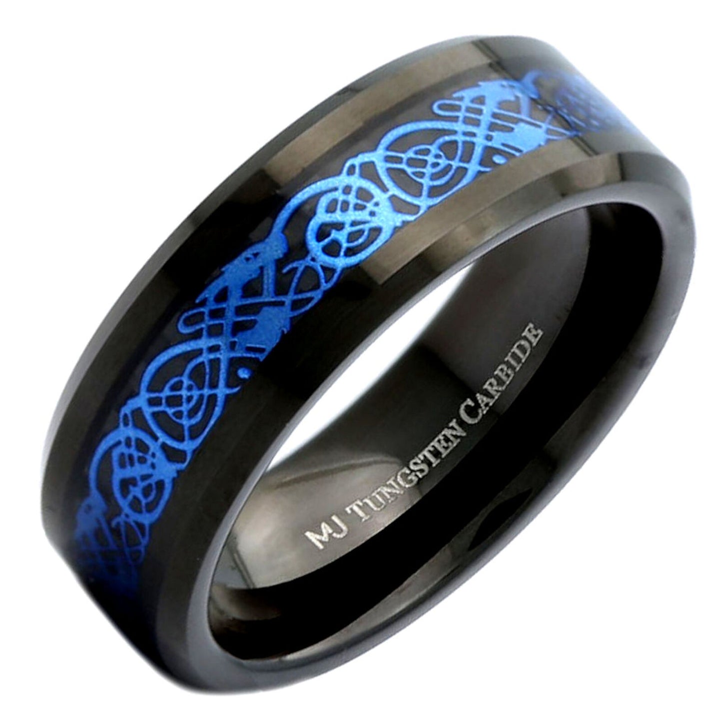 Tungsten Carbide Wedding Ring Styles Celtic Dragon Inlay comfort fit