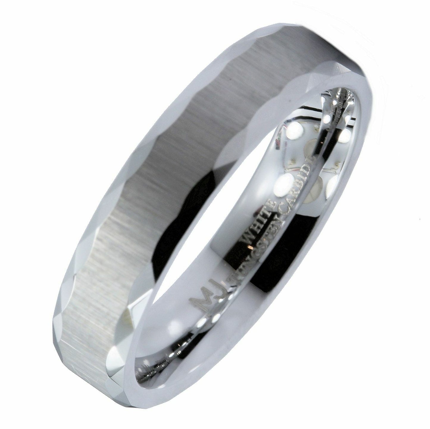 White Tungsten Carbide 5mm Grooved Edge Brushed Finish Wedding Band Ring