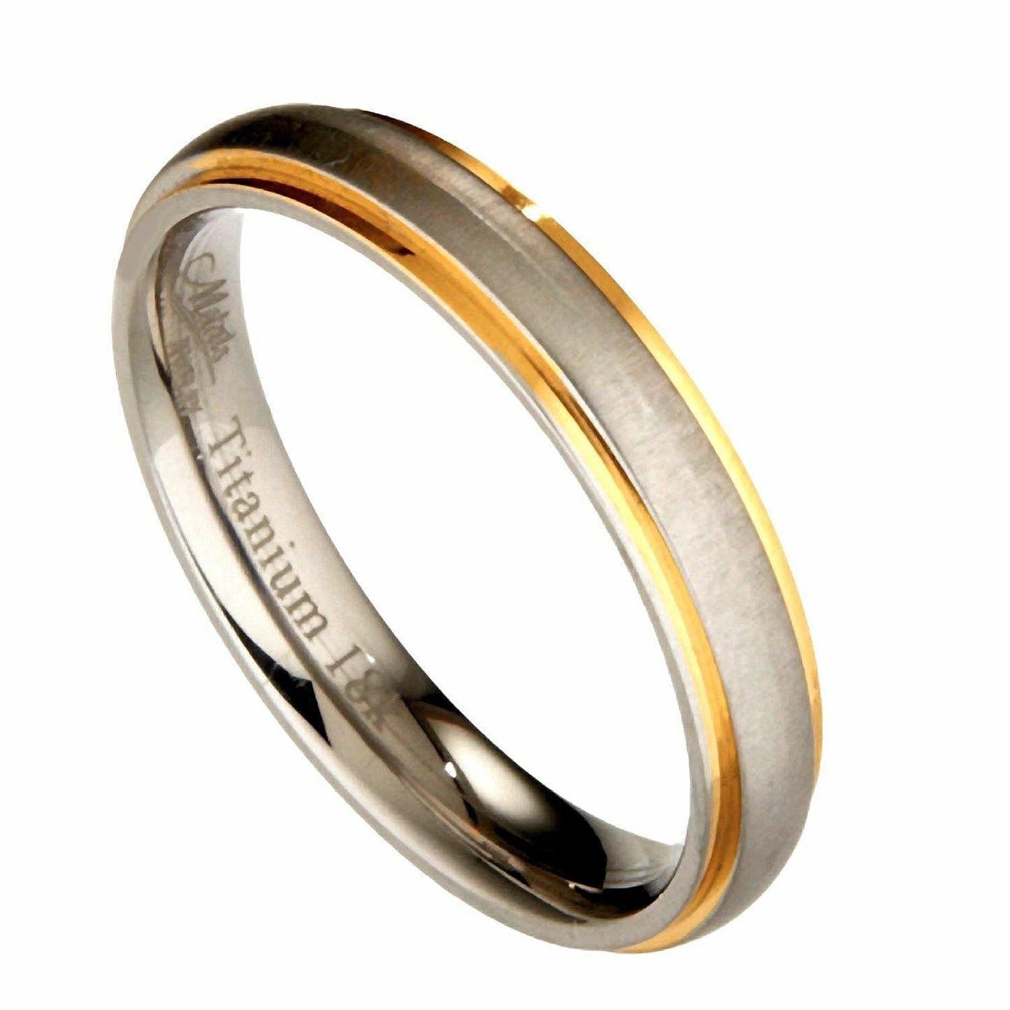 Titanium Wedding Ring 18k Gold Plated Edges Comfort Fit Band 4mm