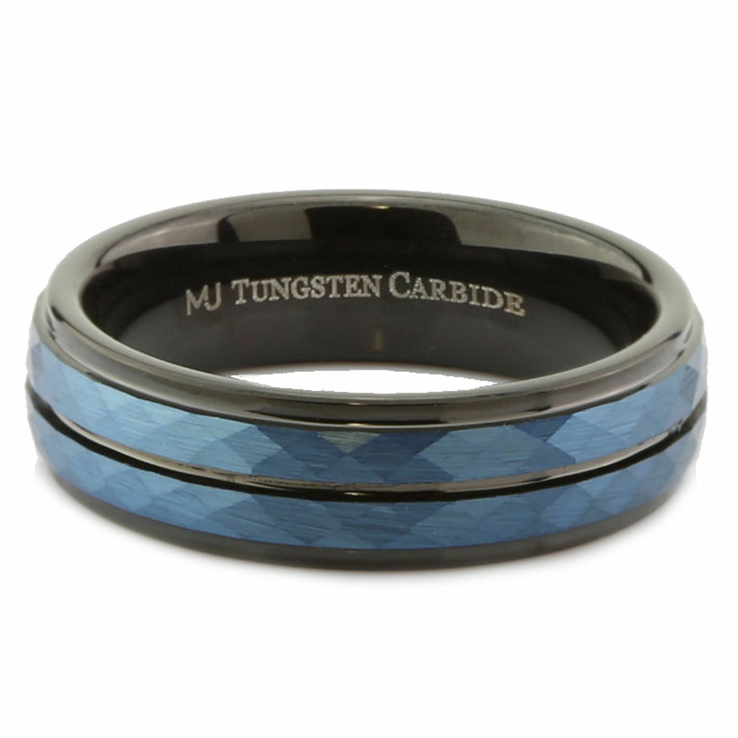 Tungsten Carbide 6 or 8mm Wedding Band Hammered Black and Blue Plated Ring