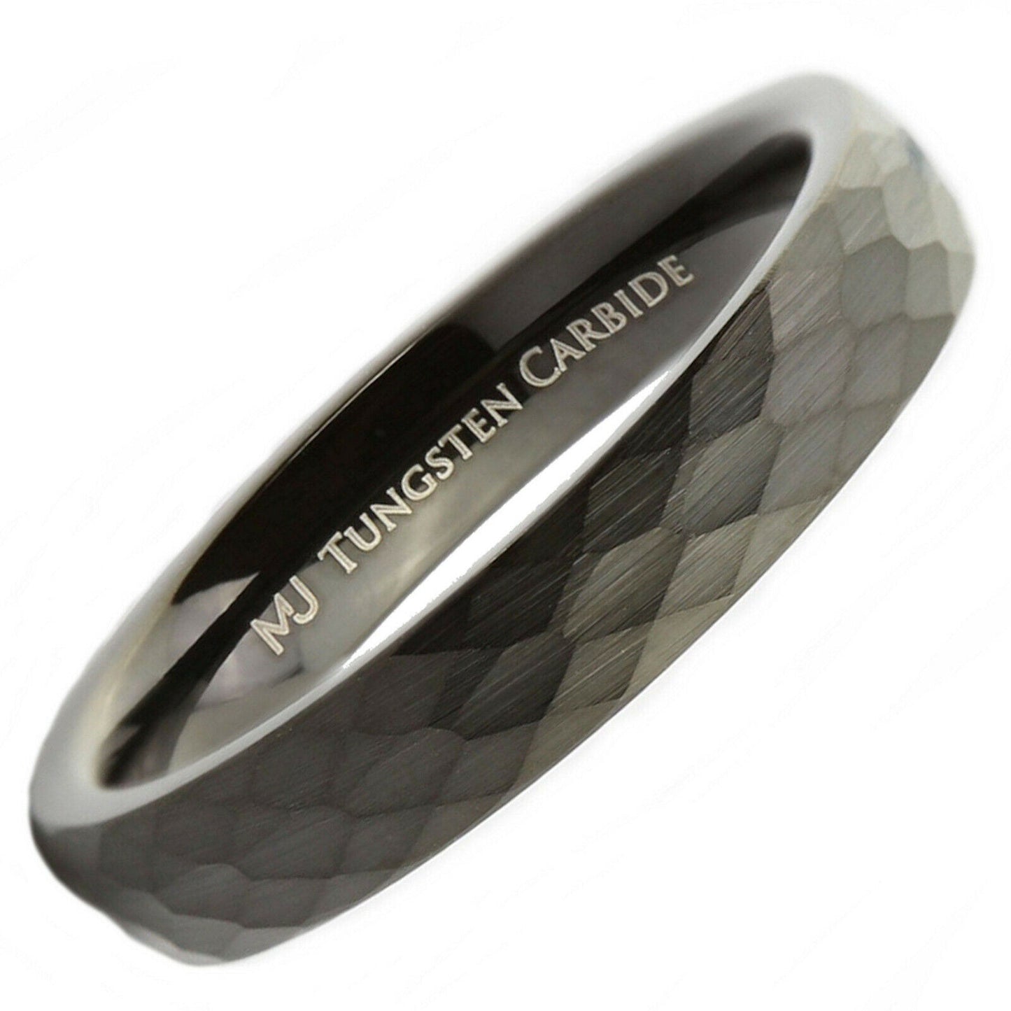 Tungsten Carbide 4, 6 or 8mm Band Brushed Hammered Pattern Black Plated Ring