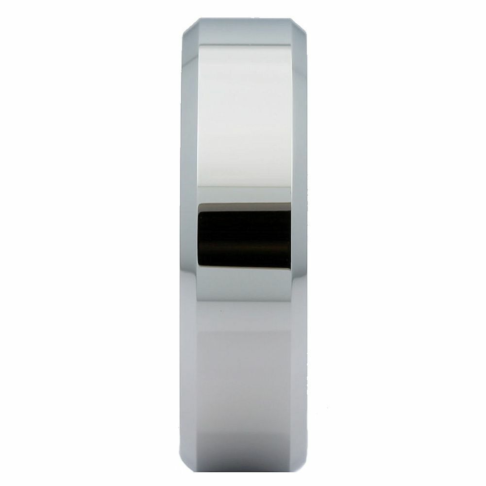 White Tungsten Carbide Mirror Polished With Beveled Edges Wedding Band Ring