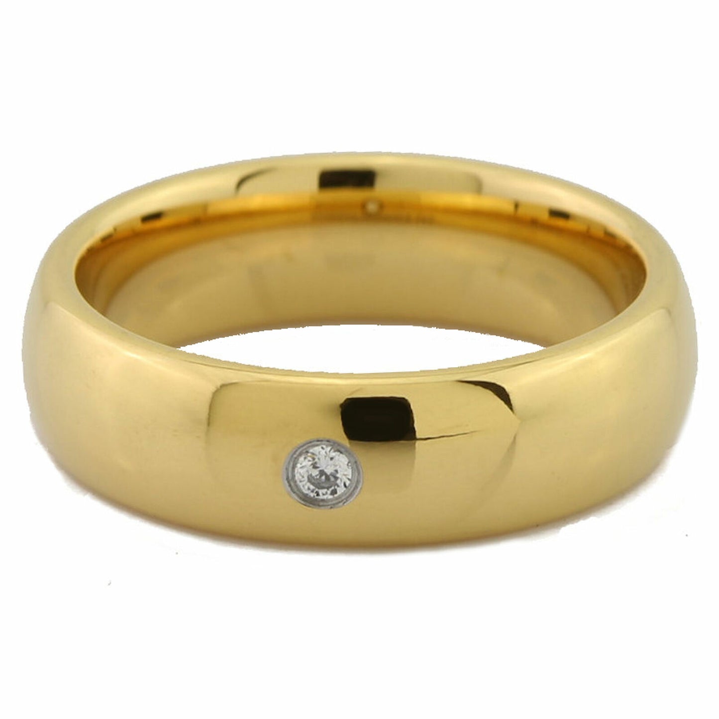 4, 6 or 8mm Gold Plated Tungsten Carbide Band Classic Half Dome Single CZ Ring