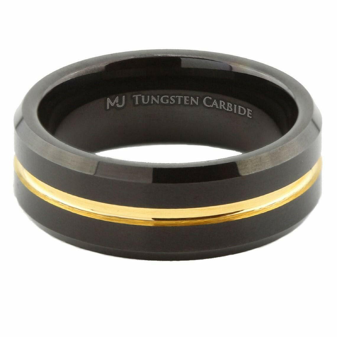 Tungsten Carbide 8mm Wedding Band Black Plated with Gold Plated Center Ring