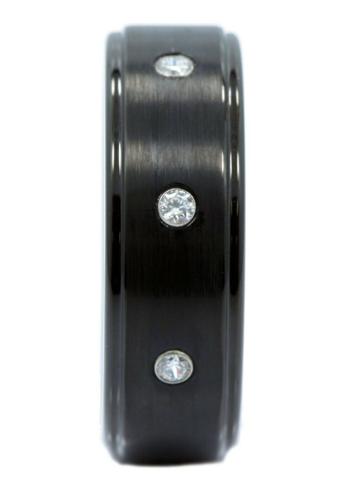 8mm Tungsten Carbide Wedding Ring 3 CZ Brushed Center Polished Edges