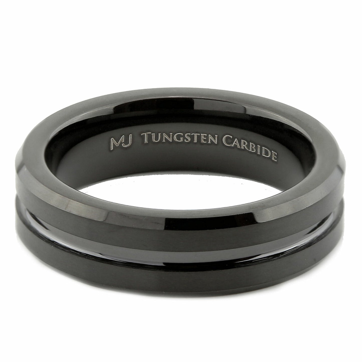 Tungsten Carbide 6mm or 8mm Wedding Band Center Grooved Black Plated Ring