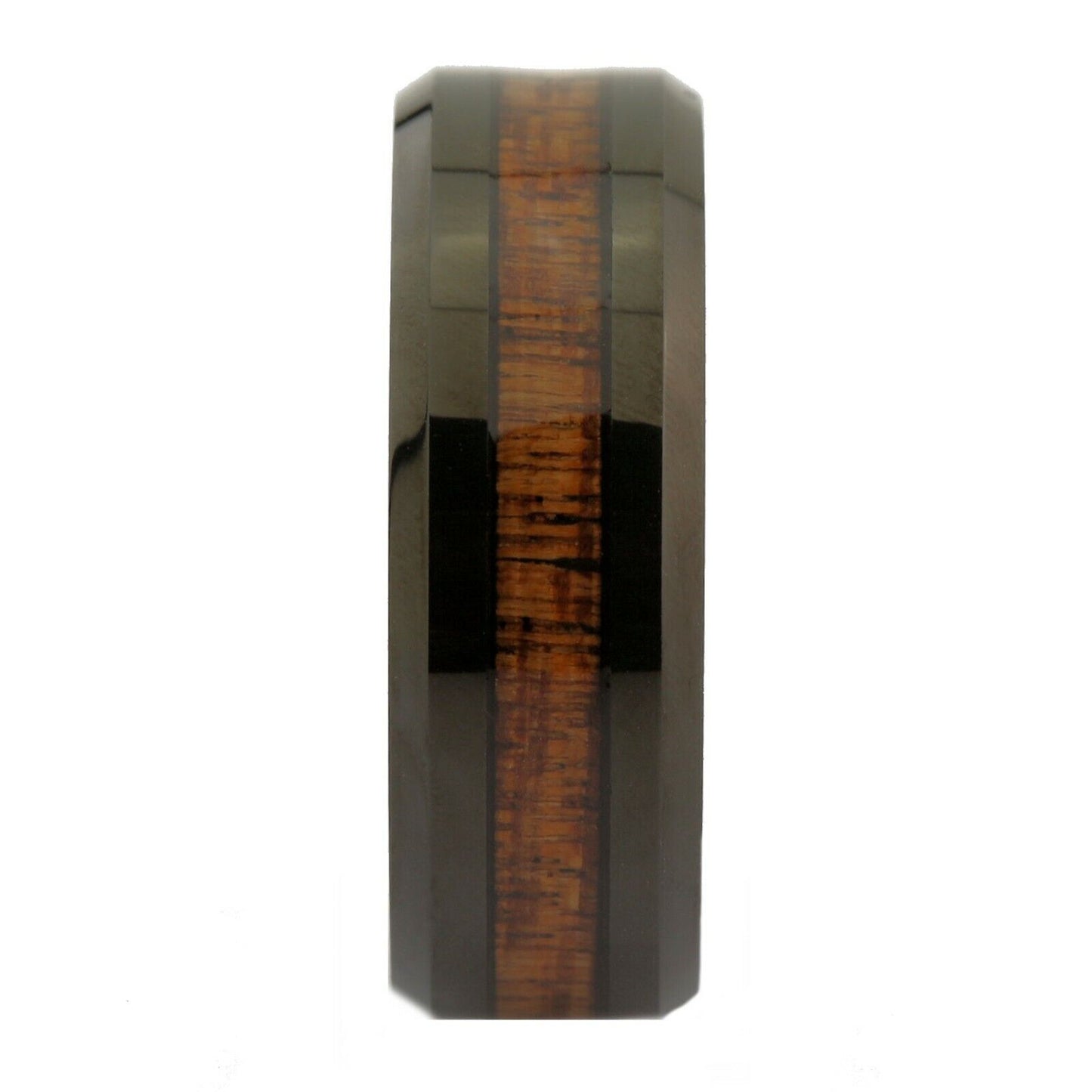 White or Black Tungsten Carbide 8mm Wedding Band with Real Koa Wood Inlay Ring