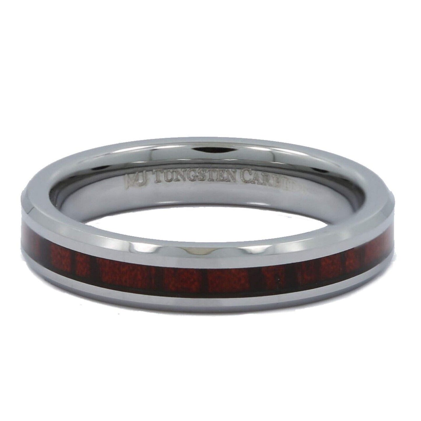 4mm Tungsten Carbide Koa Wood Inlay Black Plated or Polished Wedding Ring