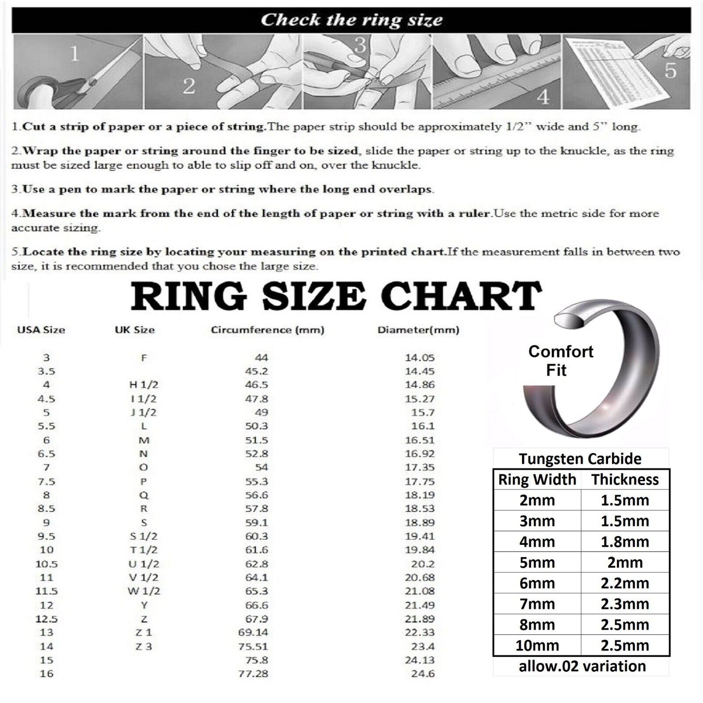 3, 5, 6, or 8mm Blue Plated Inside and Outside Tungsten Carbide Wedding Ring