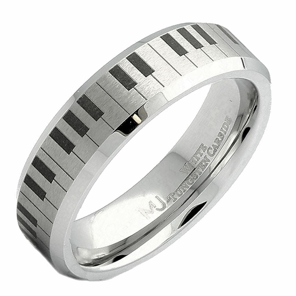 Piano Keyboard Ring White Tungsten Carbide 6mm or 8mm width comfort fit band