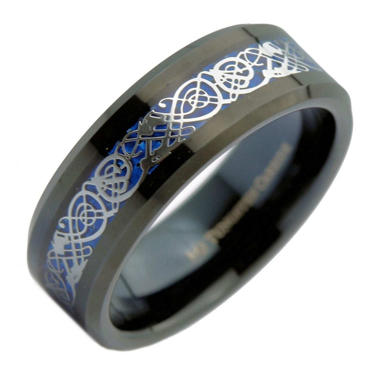 Tungsten Carbide Wedding Ring Styles Celtic Dragon Inlay comfort fit