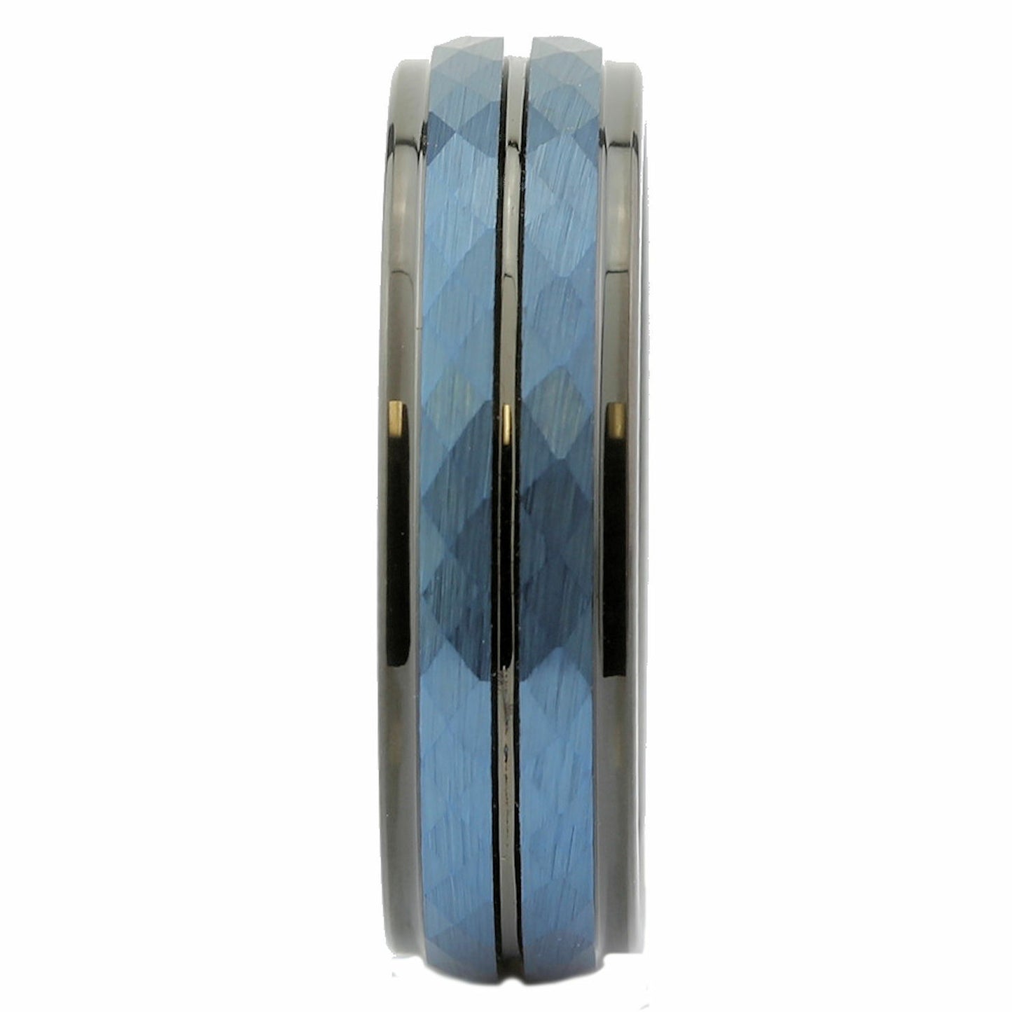 Tungsten Carbide 6 or 8mm Wedding Band Hammered Black and Blue Plated Ring