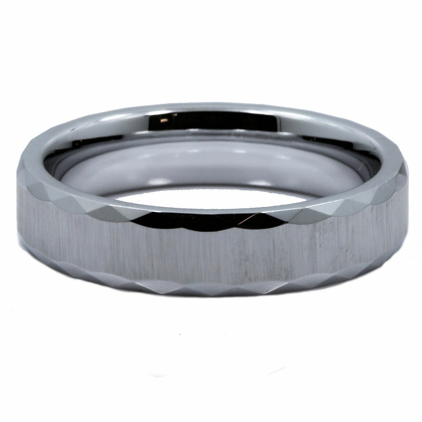 White Tungsten Carbide 5mm Grooved Edge Brushed Finish Wedding Band Ring