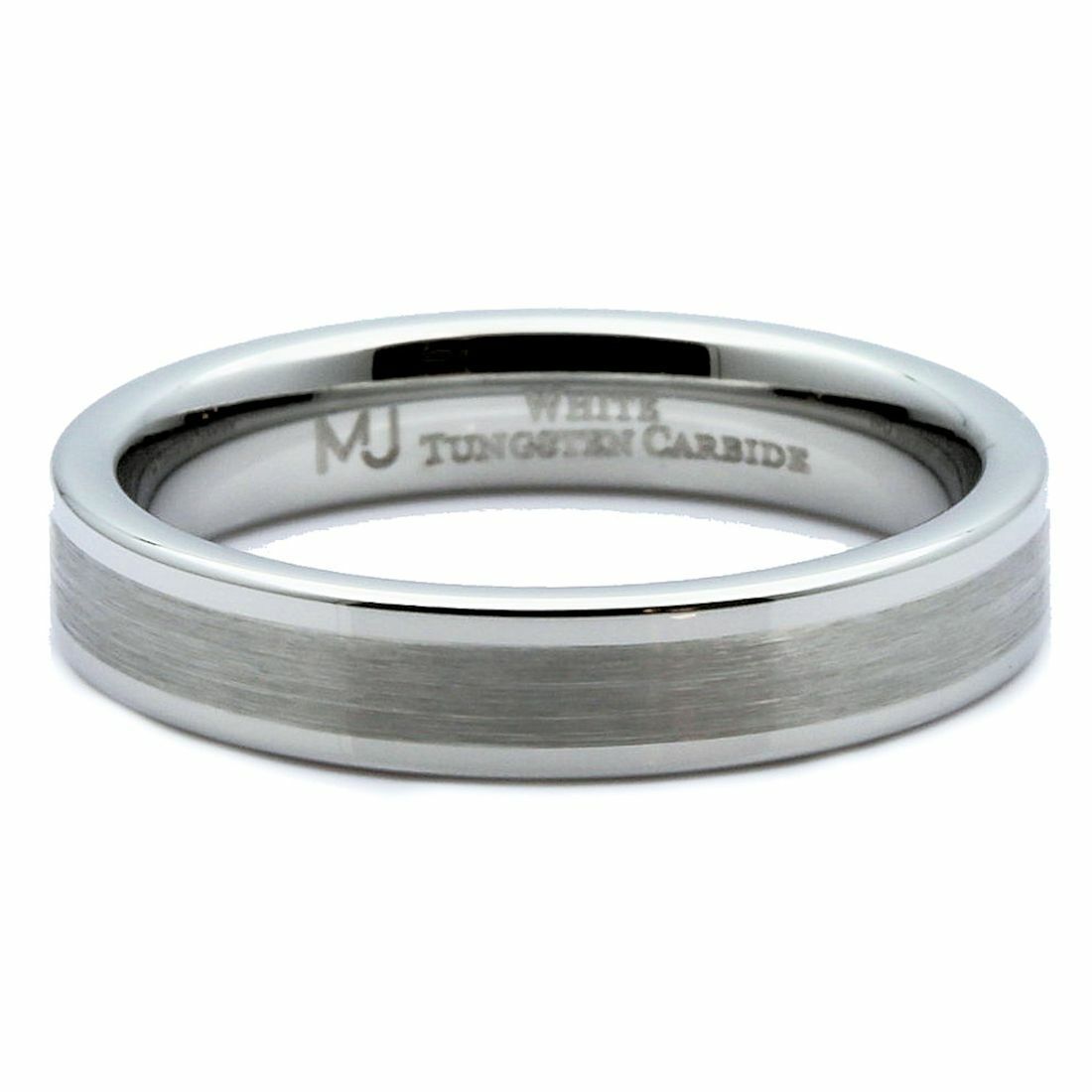 4mm White Tungsten Carbide Brush Center Flat Pipe Wedding Band Ring