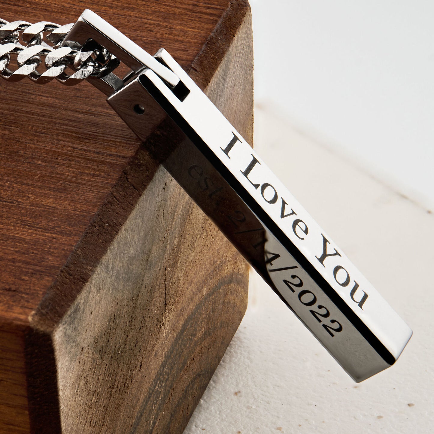 Tungsten Carbide Bar Pendant Stainless Steel Cuban Chain 16" to 26" Length
